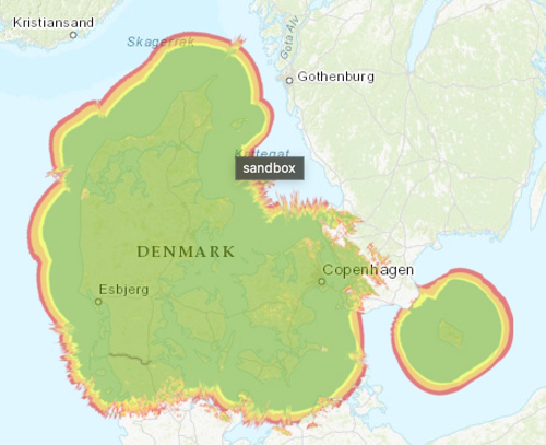 Danmarks Radio s dækning af landet med god udvendig TV-antenne DVB -T2.